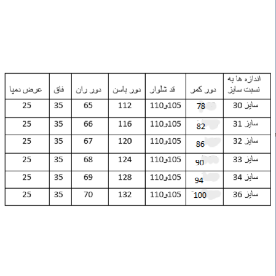 راهنمای سایز بندی محصول