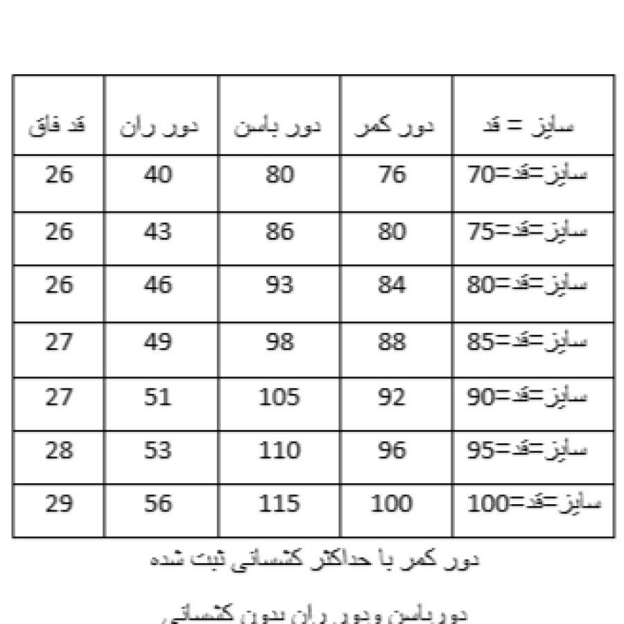 راهنمای سایز بندی محصول