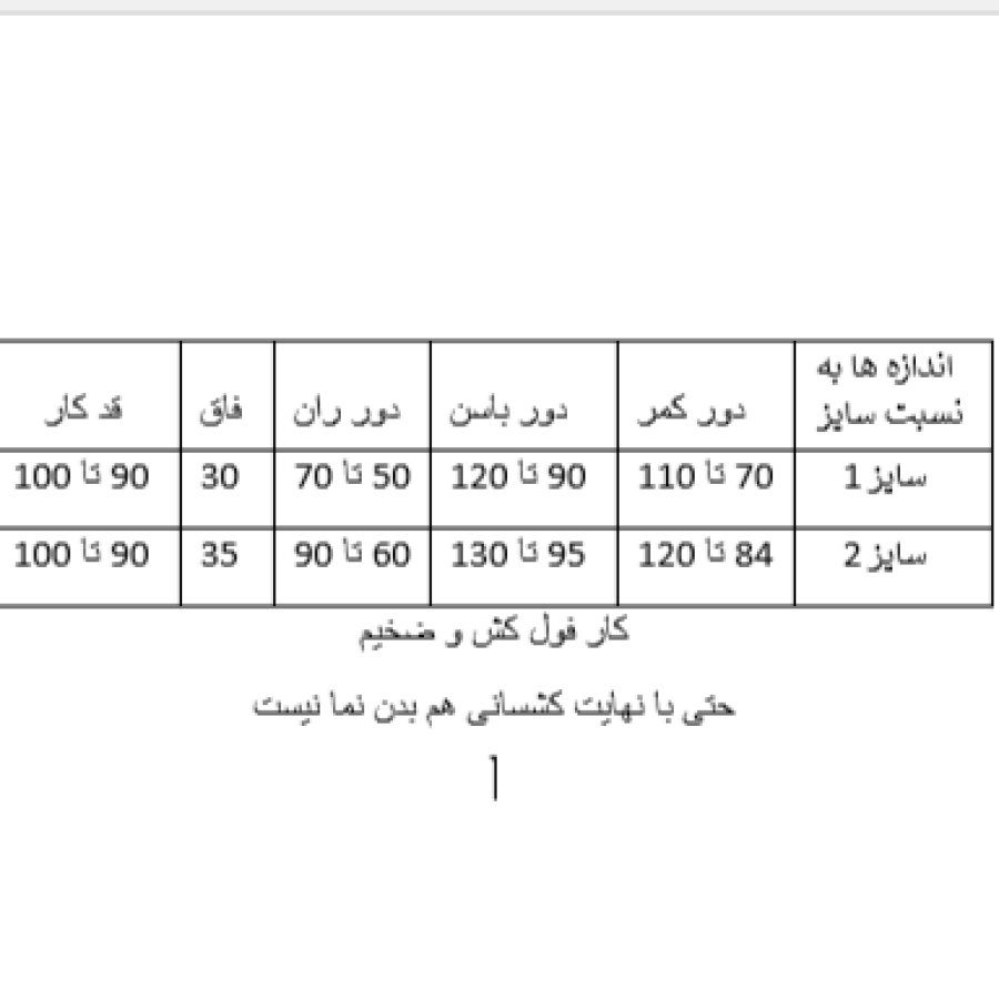 راهنمای سایز بندی محصول